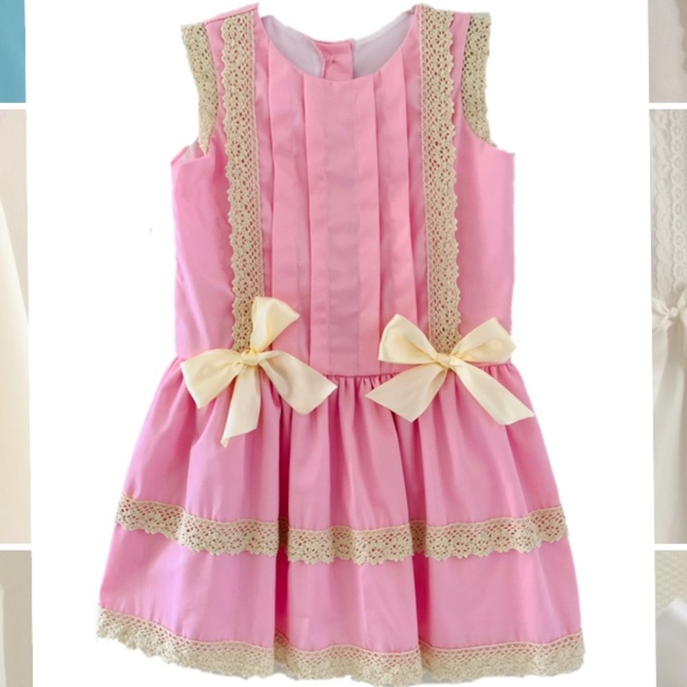 Handmade Girls cotton dress crochet lace ivory Sz6